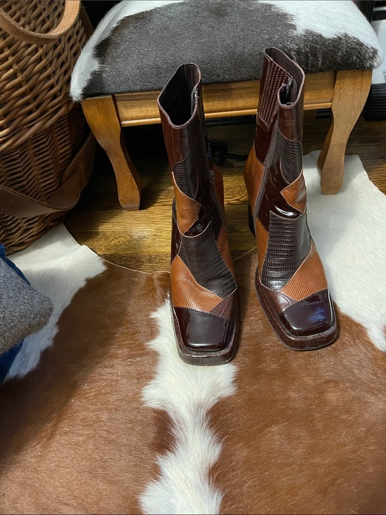 Jeffrey Campbell Shoes - Womens Brown Patchwork Leather Ankle Boots